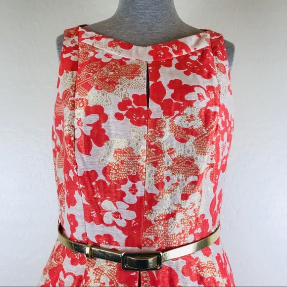 Tahari ASL Gold Metallic Jacquard Floral Dress - Picture 5 of 8
